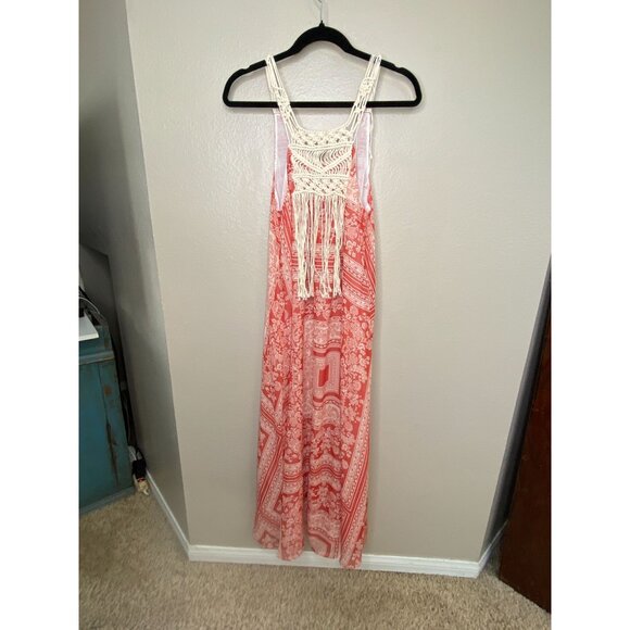 Zara Womens Bohemian Sleeveless Maxi Dress With Crochet Back Orange XS-S - Picture 2 of 8